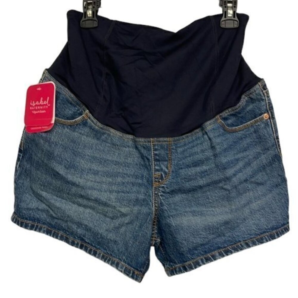 Maternity Isabel by Ingrid 4" Inseam Crossover Panel Denim Shorts Size 10 NWT